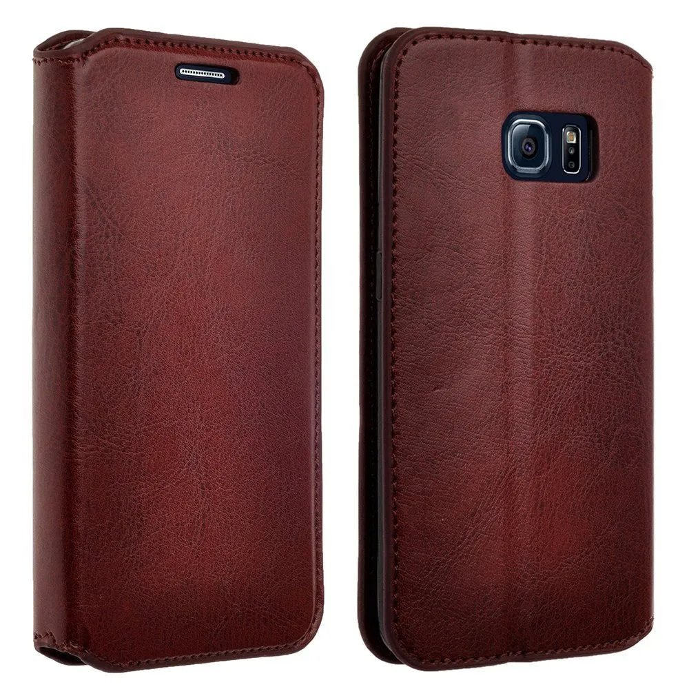 Samsung Galaxy S6 Wallet Case, Flip Fold[Kickstand] Pu Leather Wallet Case with ID & Card Slots for Galxay S6 - Brown