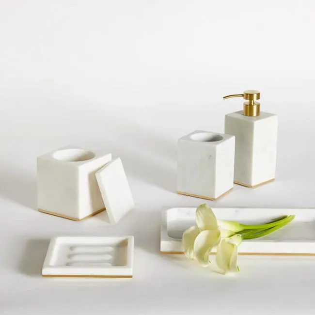 Sferra | Pietra Marble Toothbrush Holder - White & Gold