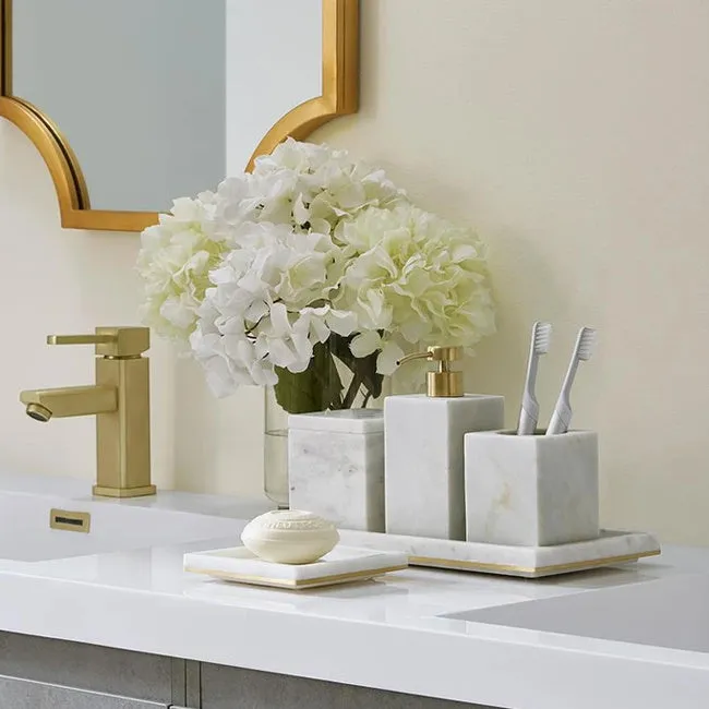 Sferra | Pietra Marble Toothbrush Holder - White & Gold