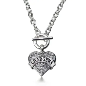 Silver Chargers Pave Heart Charm Toggle Necklace