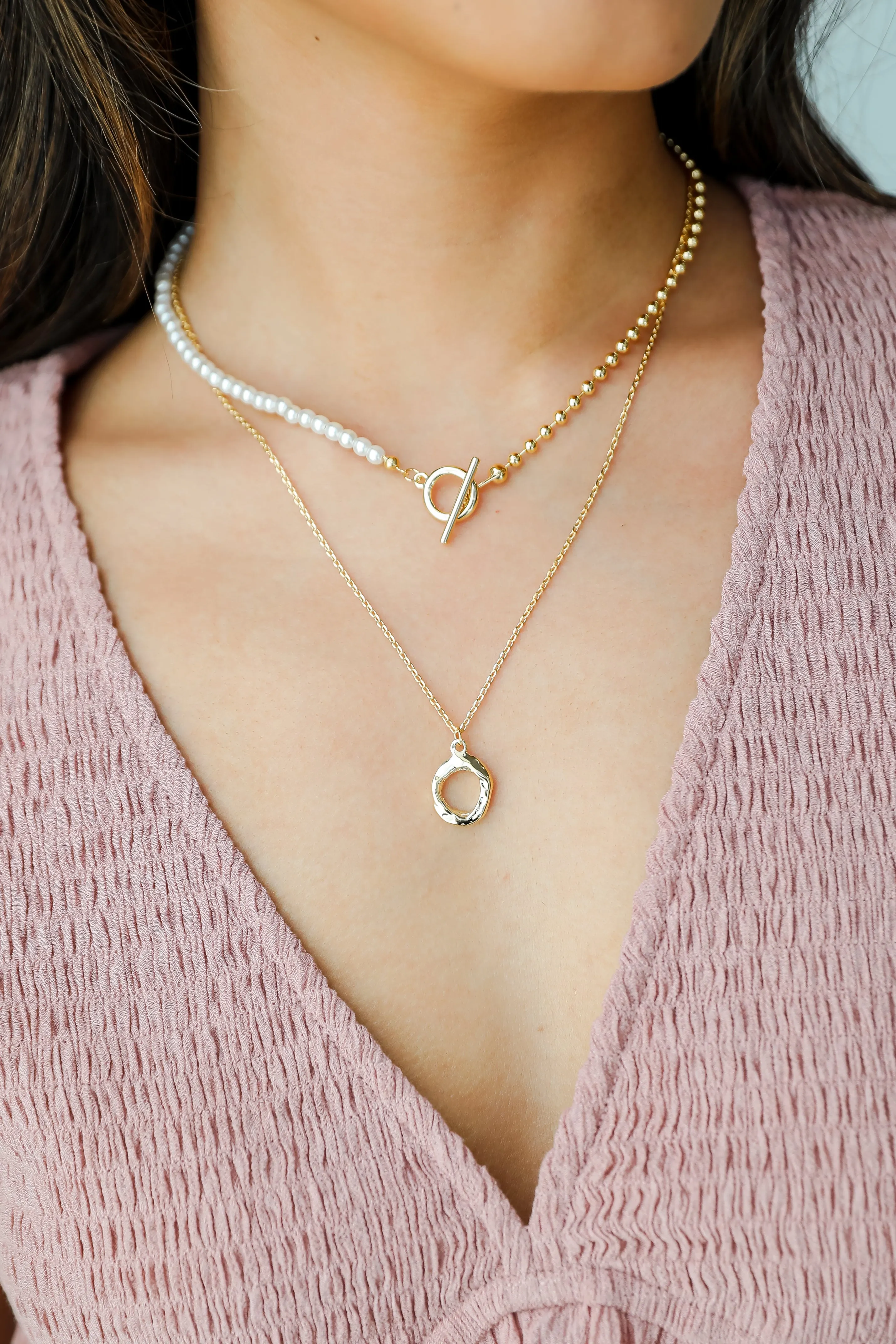 Sophia Gold Pearl Layered Chain Necklace