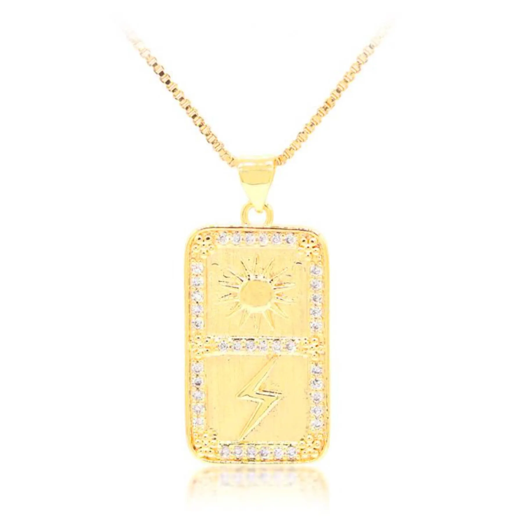 Sun & Lightening Bolt Pavé CZ Tag Necklace