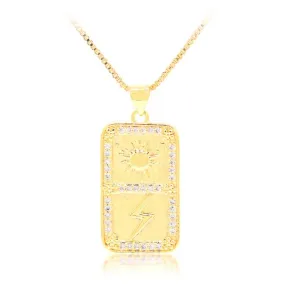 Sun & Lightening Bolt Pavé CZ Tag Necklace