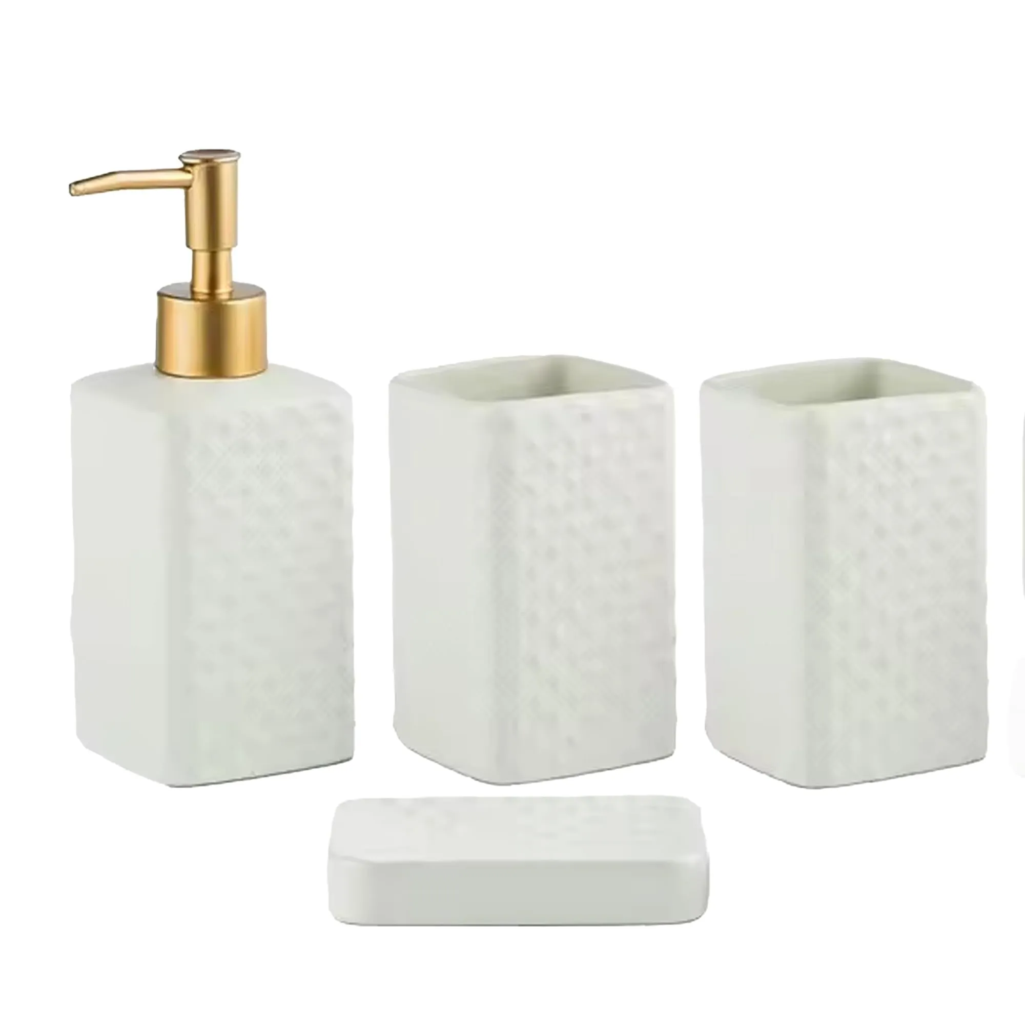 The Better Home 4pcs Ceramic Bathroom Accessories Set | Soap Dispenser(350ML) 2 Toothbrush Holders & Soap Case | Liquid Soap Dispenser For Bathroom | Soap Holder For Bathroom| Bathroom Organiser-White