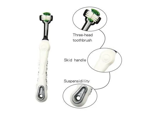 Three-Head Multi-Angle Dog Cat Toothbrush - White