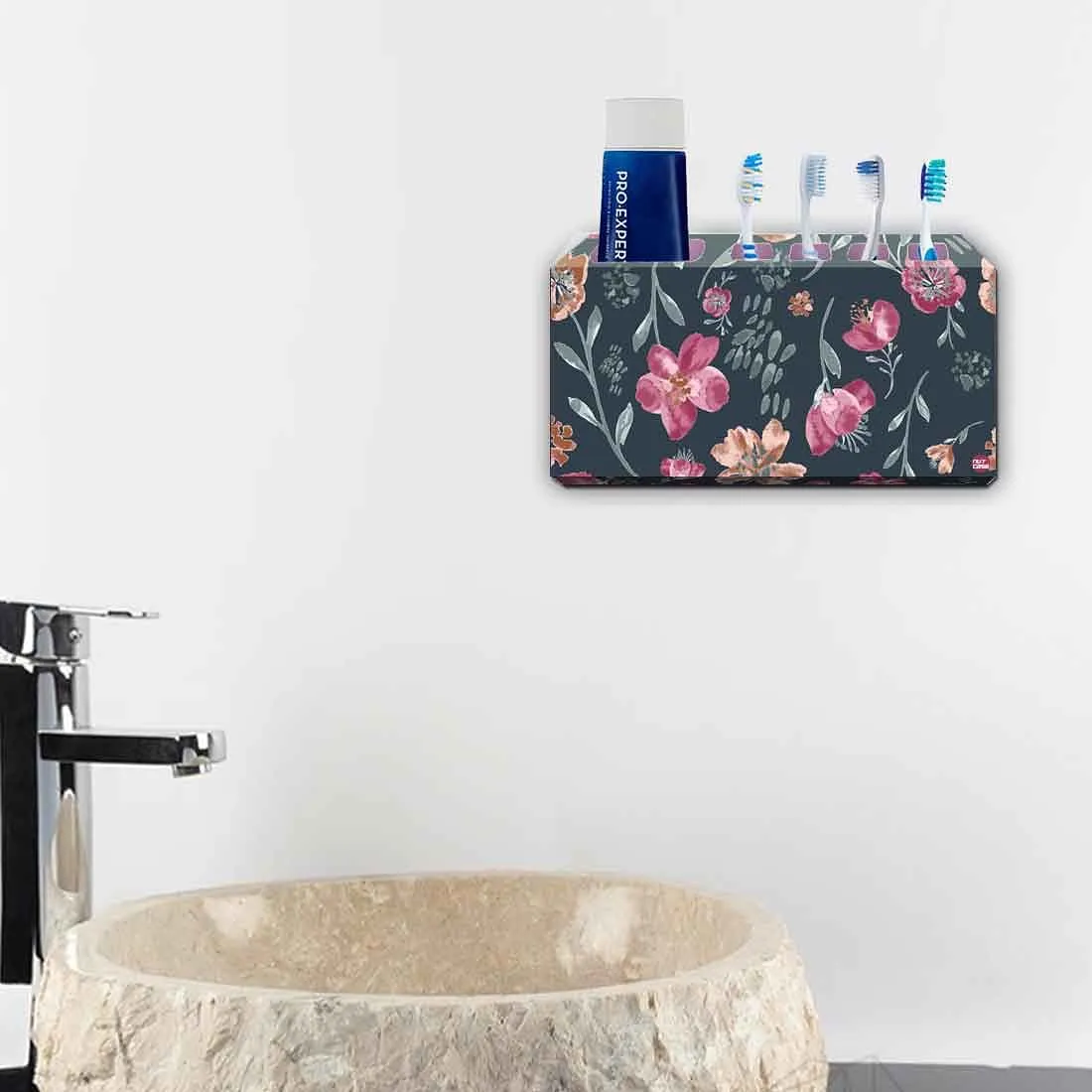 Toothbrush Holder Wall Mounted -Pink and Purple Tulips