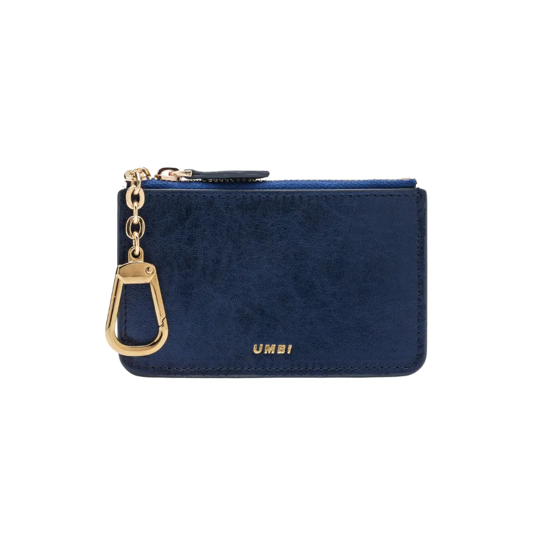 UMBI Personalized Leather Mini Wallet - Metallic NAVY BLUE