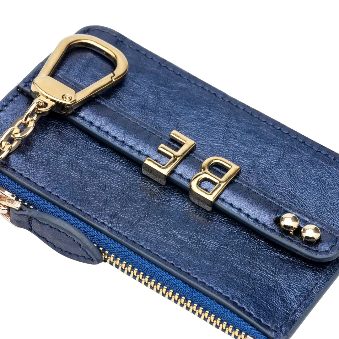 UMBI Personalized Leather Mini Wallet - Metallic NAVY BLUE