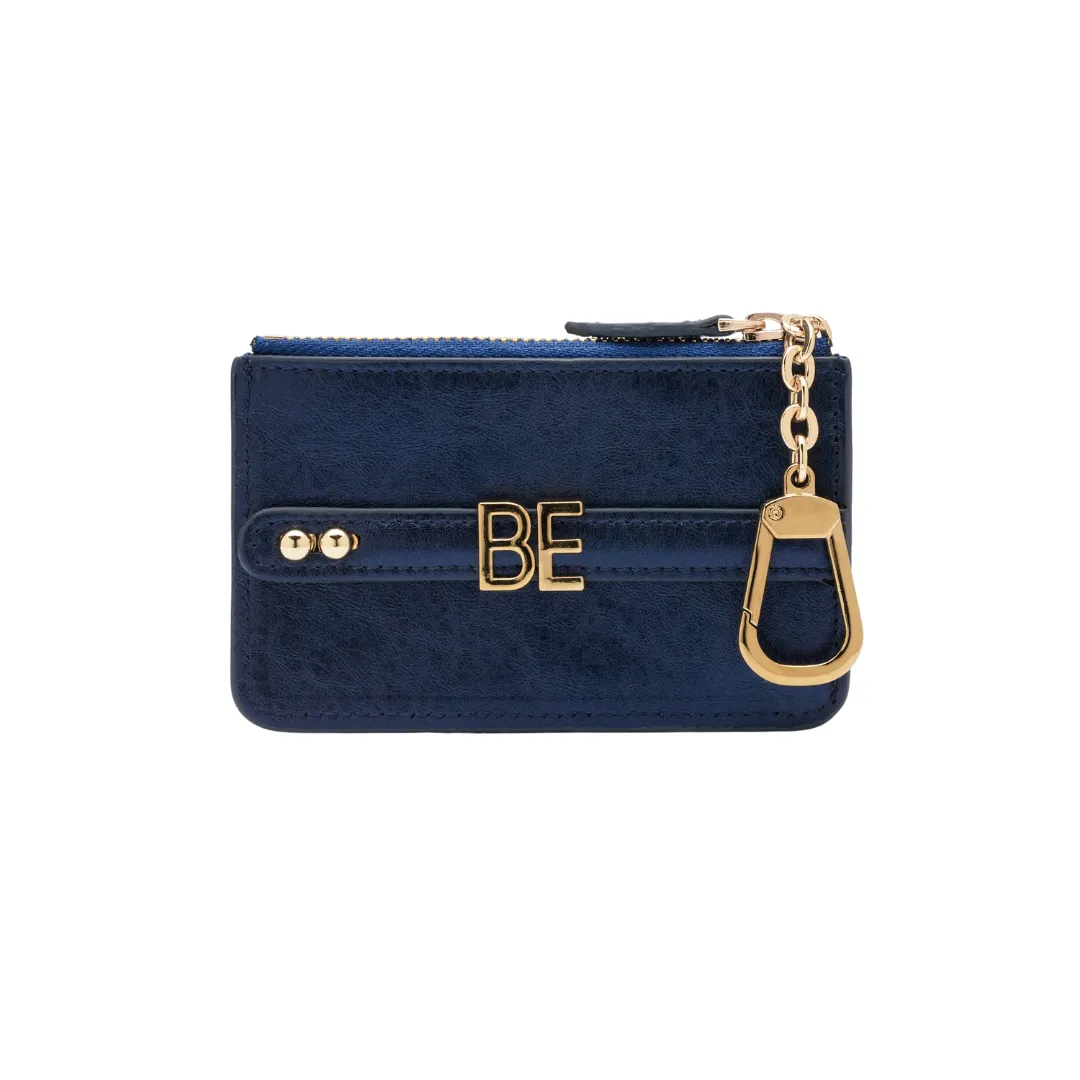 UMBI Personalized Leather Mini Wallet - Metallic NAVY BLUE