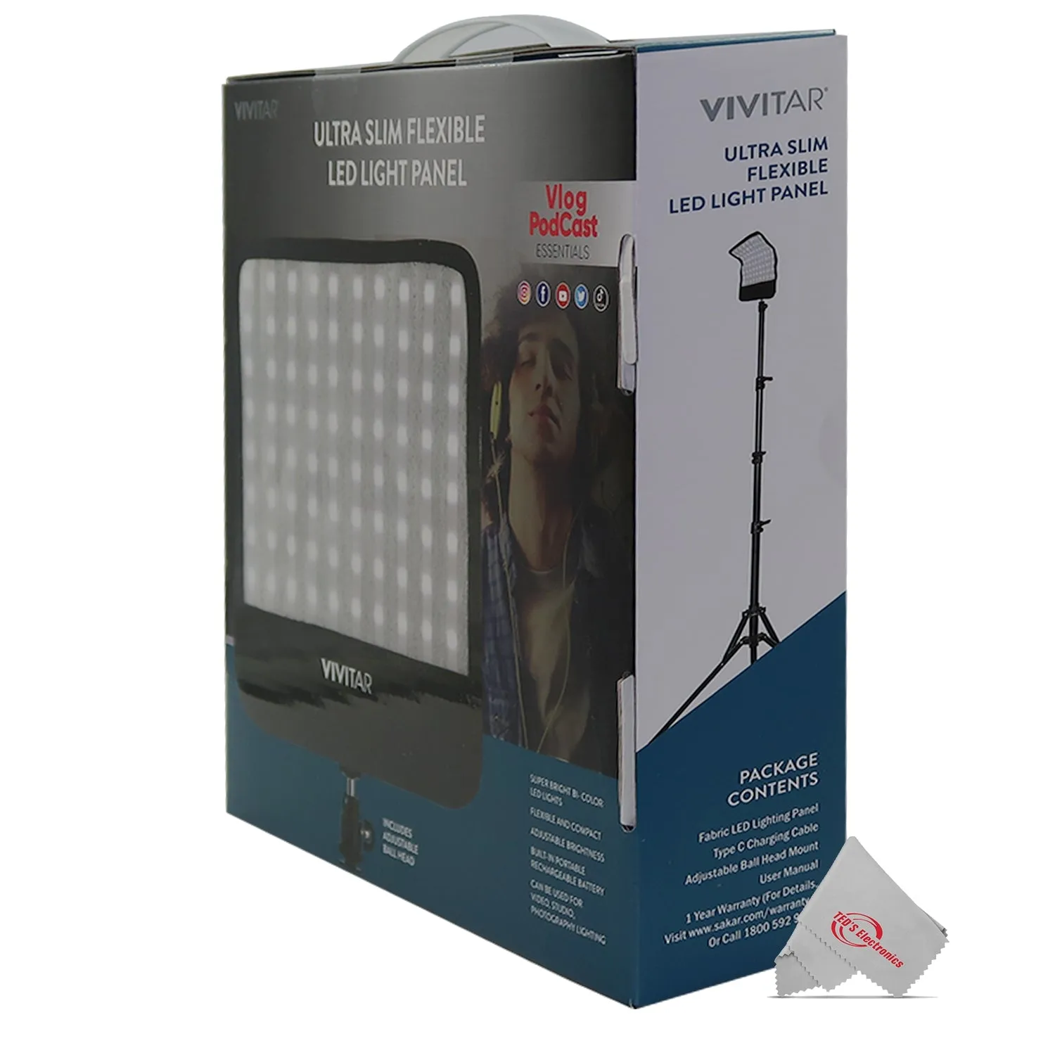 Vivitar Ultra Slim Bi-Color Flexible Led Light Panel 1600Lm Adjustable Brightness with 71" Adjustable Light Stand