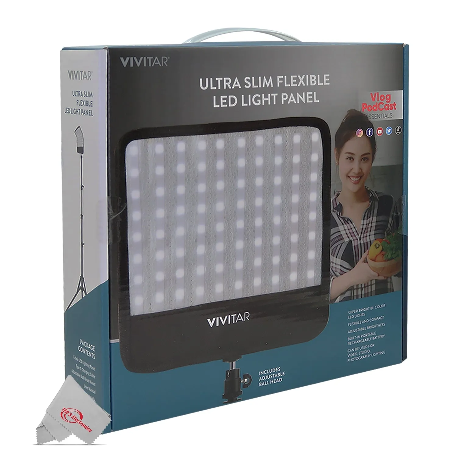 Vivitar Ultra Slim Bi-Color Flexible Led Light Panel 1600Lm Adjustable Brightness with 71" Adjustable Light Stand