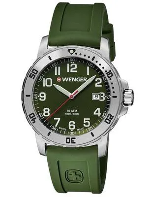 Wenger Mens Off Road - Stainless - Green Dial - Green Silicone Strap - Date