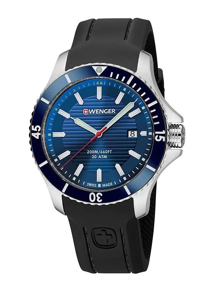 Wenger Sea Force Mens Dive Watch - Blue Dial & Silicone Strap - 200m - Date