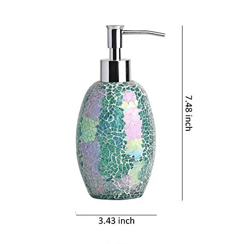 WHOLE HOUSEWARES 4-Piece Green Decorative Glass Bathroom Accessories Set, Soap Dispenser