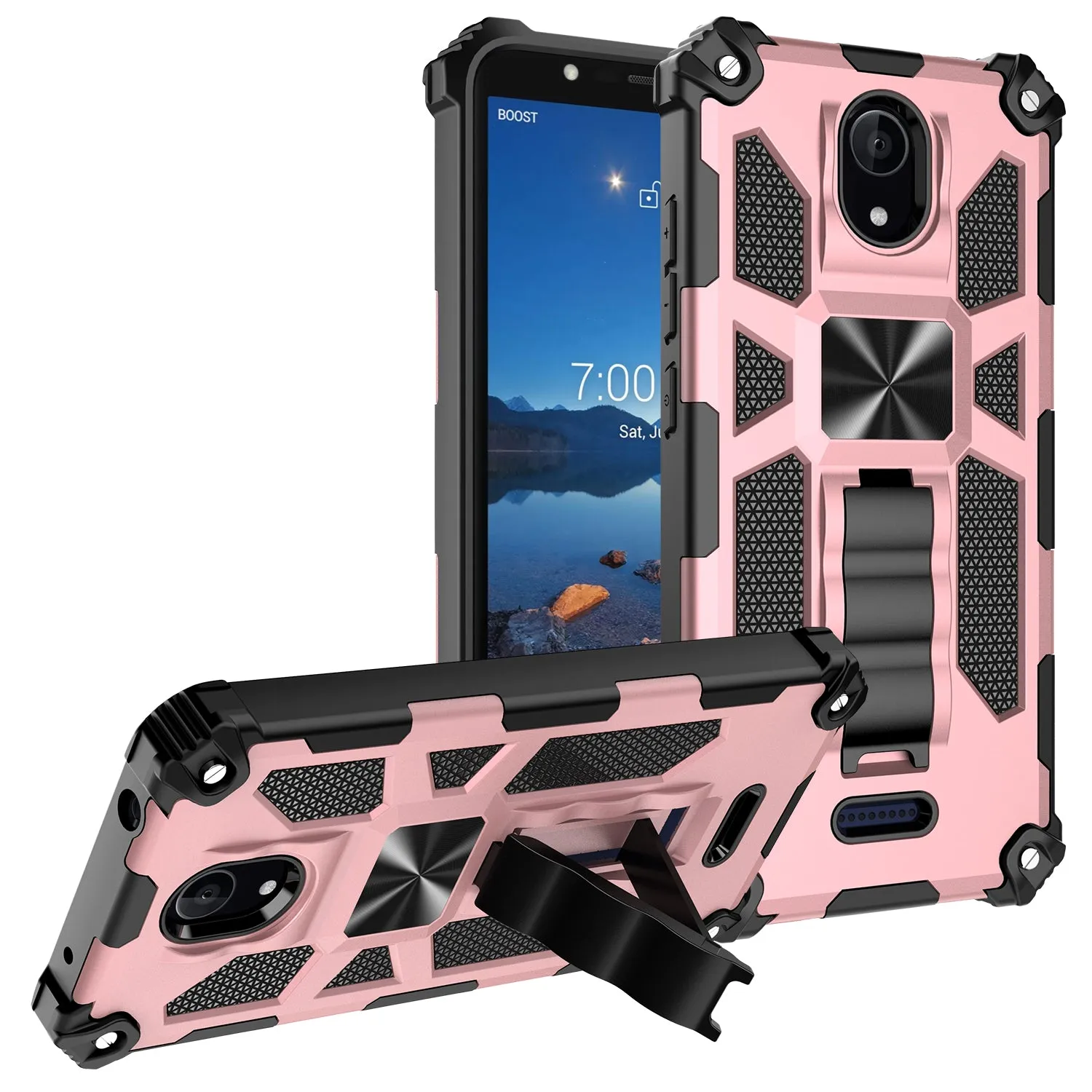 Wiko Ride 2 Case [Military Grade] Ring Car Mount Kickstand w/[Tempered Glass] Hybrid Hard PC Soft TPU Shockproof Protective Case - Rose Gold