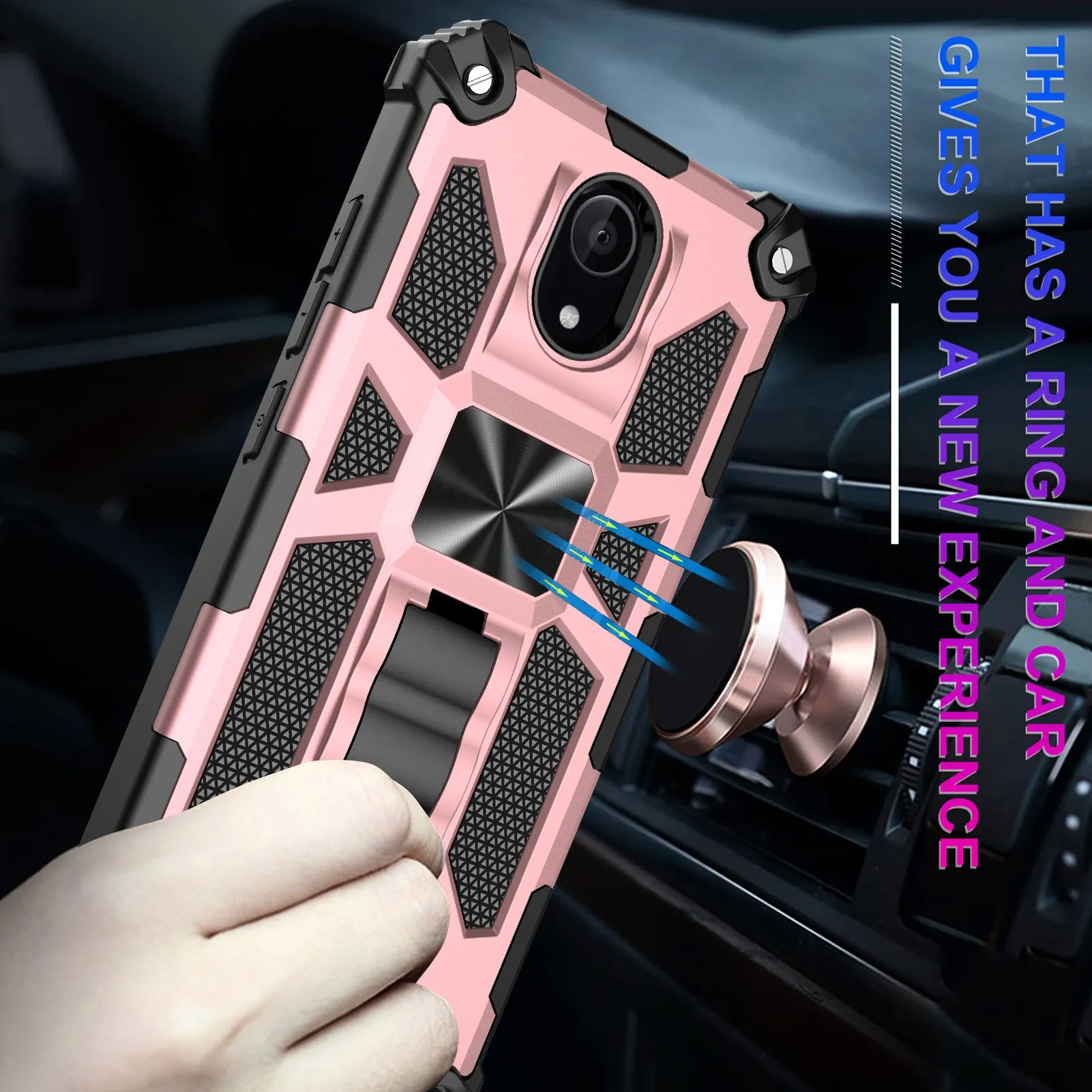 Wiko Ride 2 Case [Military Grade] Ring Car Mount Kickstand w/[Tempered Glass] Hybrid Hard PC Soft TPU Shockproof Protective Case - Rose Gold