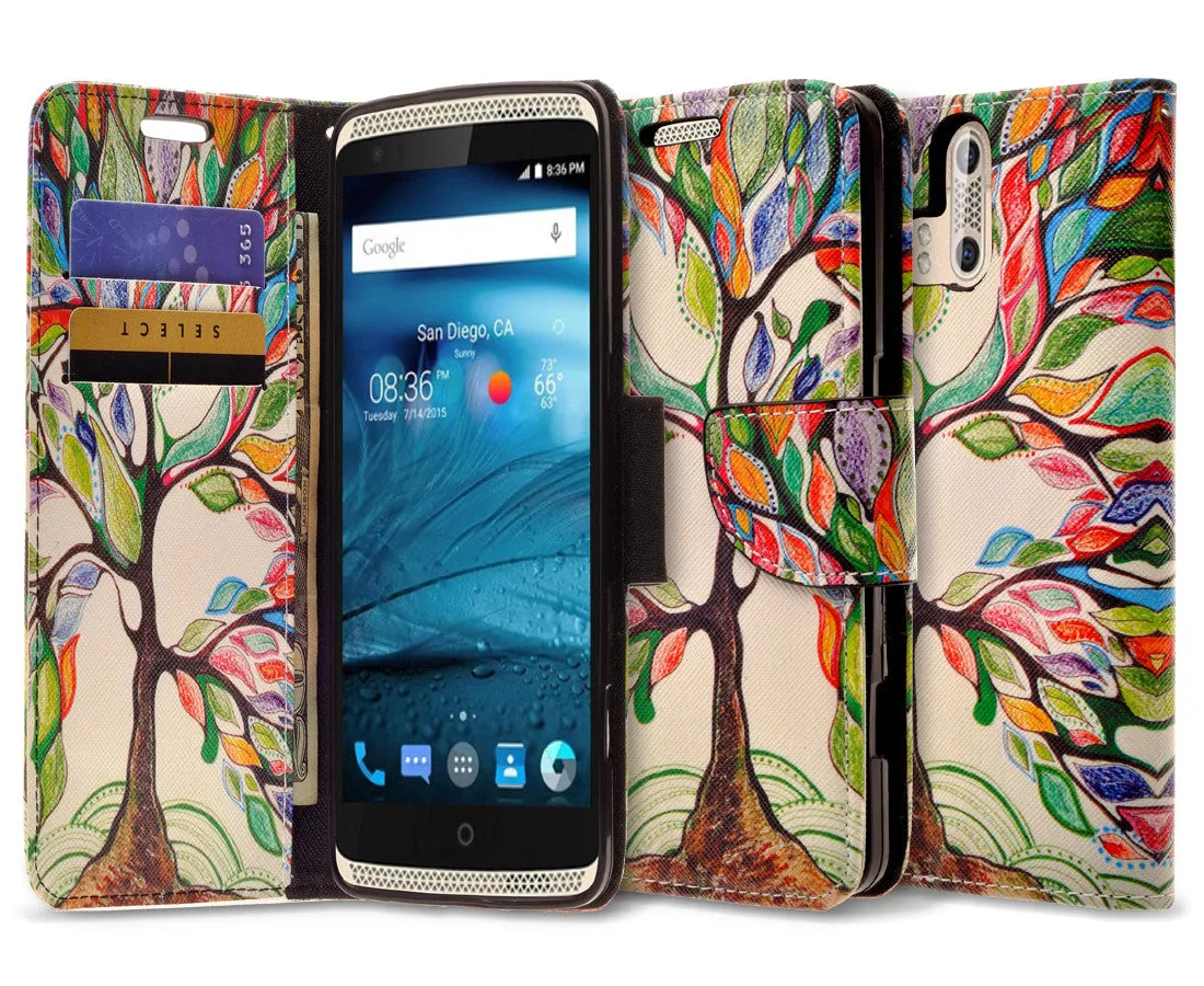 ZTE Axon Pro Case, Wrist Strap Magnetic Fold[Kickstand] Pu Leather Wallet Case with ID & Credit Card Slots for ZTE Axon Pro - Colorful Tree