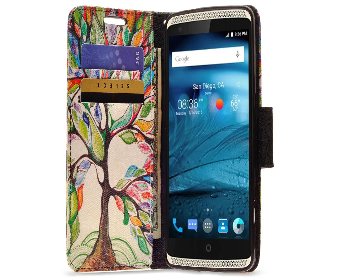 ZTE Axon Pro Case, Wrist Strap Magnetic Fold[Kickstand] Pu Leather Wallet Case with ID & Credit Card Slots for ZTE Axon Pro - Colorful Tree