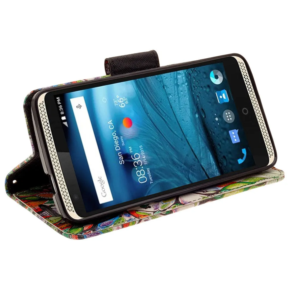 ZTE Axon Pro Case, Wrist Strap Magnetic Fold[Kickstand] Pu Leather Wallet Case with ID & Credit Card Slots for ZTE Axon Pro - Colorful Tree