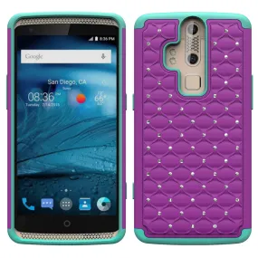 ZTE Axon Pro Rhinestone Case , Slim Hybrid Dual Layer[Shock Resistant] Crystal Rhinestone Studded Case Cover - Purple/Teal