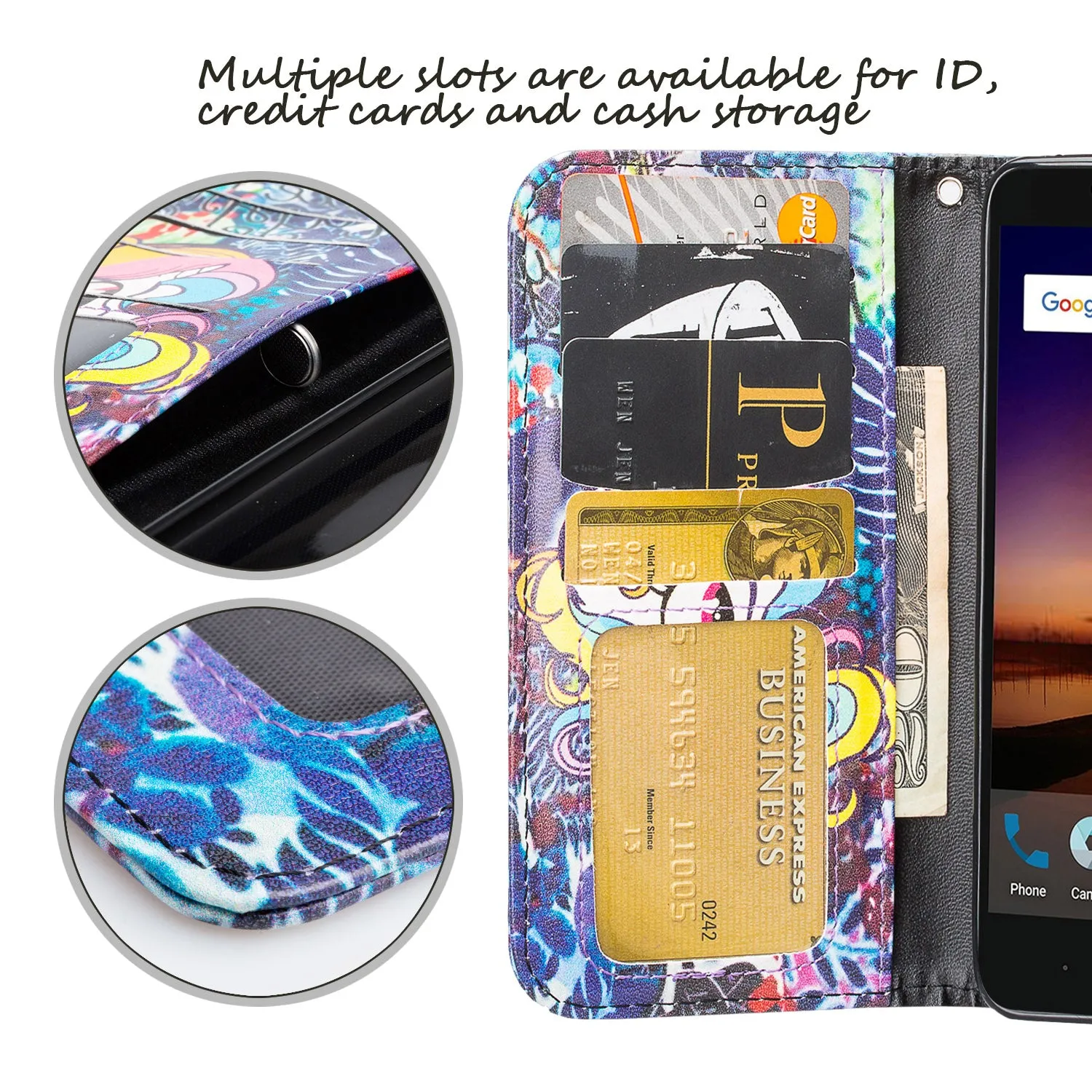 ZTE Majesty Pro, Majesty Pro Plus, Tempo Cover, Pu Leather Magnetic Fold[Kickstand] Wallet Case with ID & Card Slots - Rainbow Unicorn