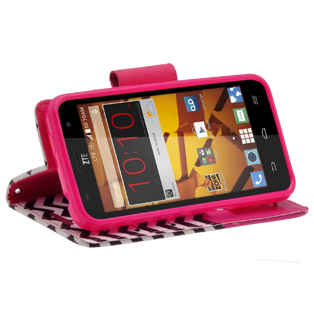 ZTE Speed Case | Maven | Atrium | Scend | Overture 2 | Fanfare Wrist Strap Magnetic Fold[Kickstand] Pu Leather Wallet Case with ID & Credit Card Slots for ZTE Speed - Hot Pink Anchor