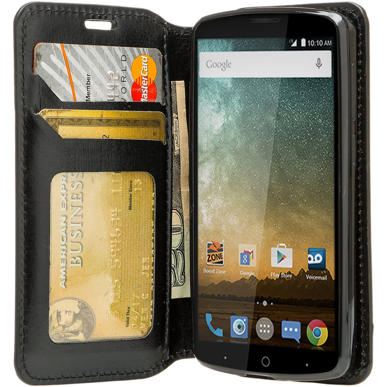 ZTE Ultra Case | ZTE Quest | ZTE Uhura Case, Magnetic Flip Fold[Kickstand] Pu Leather Wallet Case with ID & Credit Card Slots for ZTE Ultra/Quest/Uhura - Black