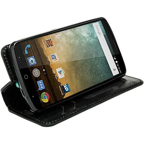 ZTE Ultra Case | ZTE Quest | ZTE Uhura Case, Magnetic Flip Fold[Kickstand] Pu Leather Wallet Case with ID & Credit Card Slots for ZTE Ultra/Quest/Uhura - Black