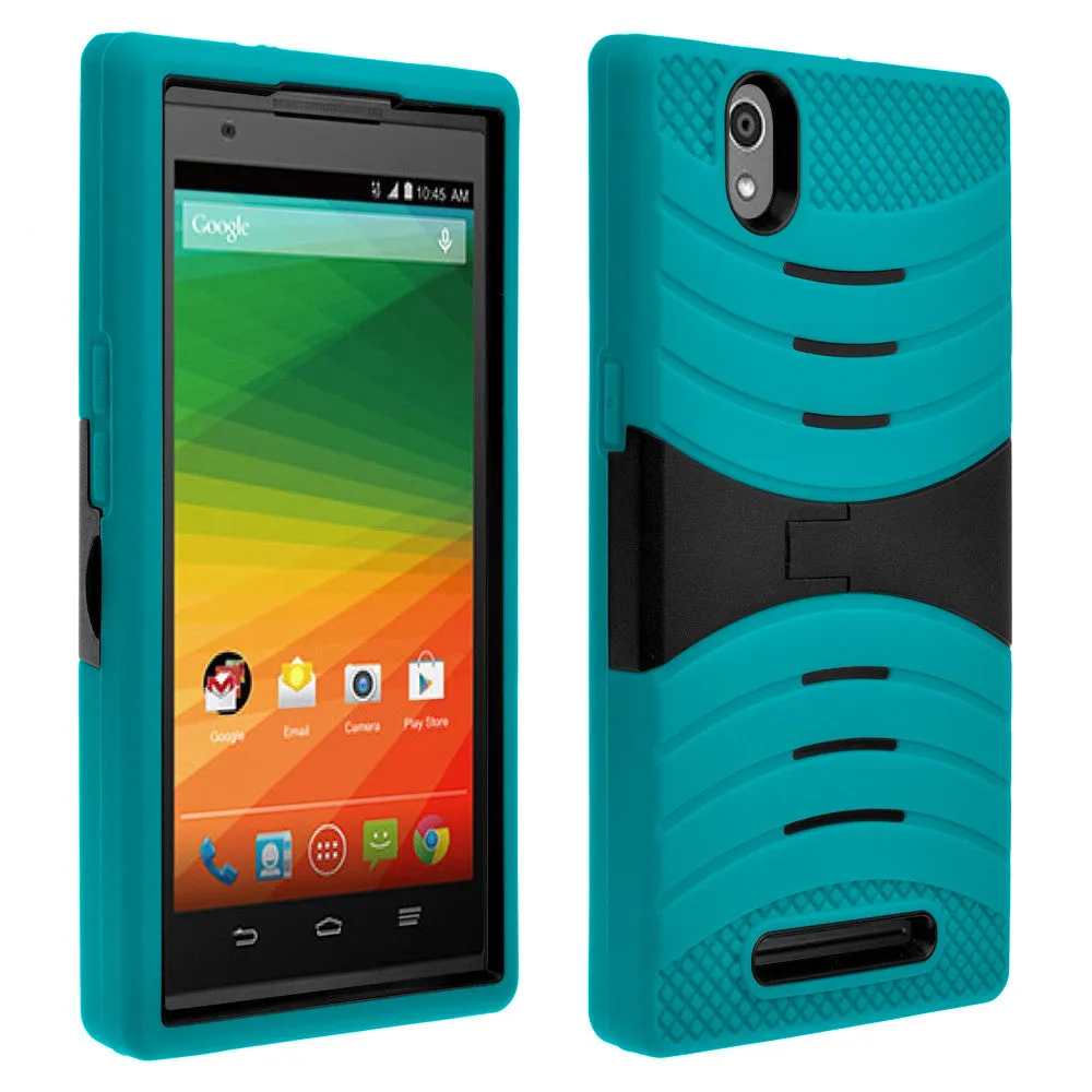 ZTE ZMAX Z970 Case, Dual Layer Heavy Duty Armor Protective Case, Defender Cover (Teal Heavy Duty Armor)